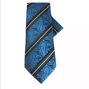Vittorio Vico Men's Tie and Hanky Set Cobalt Blue, Black White Paisley 4" Wide